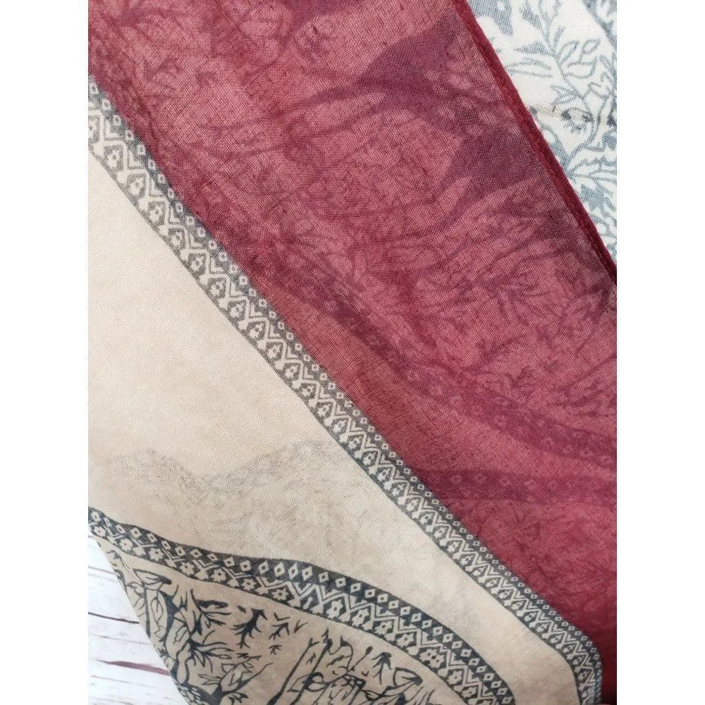 Maurices Medallion Deer‎ Maroon Wrap Scarf Shawl Brown Warm Winter